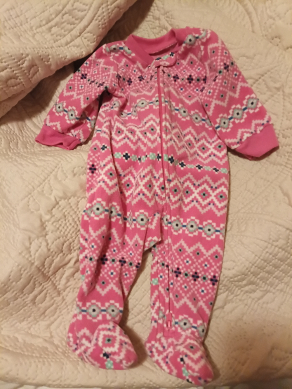 Carter's Pink Geometric & Floral Footed One-Piece